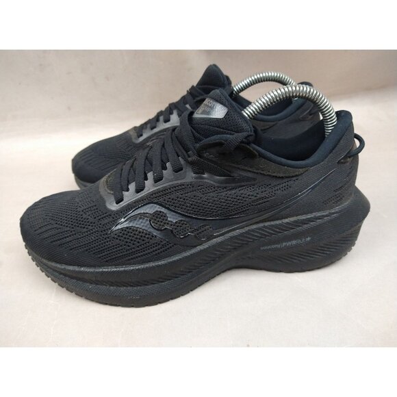 Saucony Women's Triumph 21 Sneaker All Black 7.5 Running Shoes Comfort - Picture 3 of 11